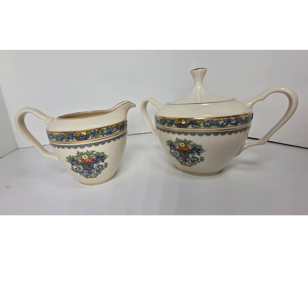 Lenox Autumn Cream and Sugar Set Ivory Bone China 24k Gold Trim Made in USA